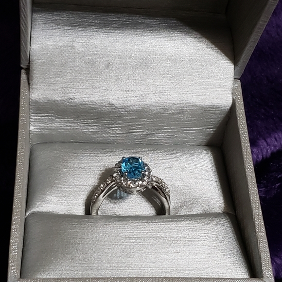 Zales Sterling Silver Blue Topaz w/white Sapphires Ring and Necklace set.  SZ 7 - Picture 3 of 13
